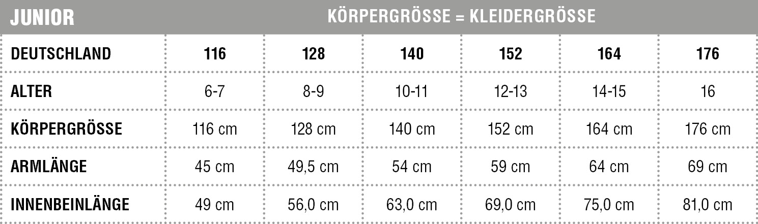 ZIENER Größentabelle Sommer BE Junior DE