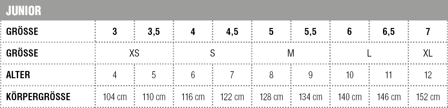 ZIENER Größentabelle Sommer HS Junior DE