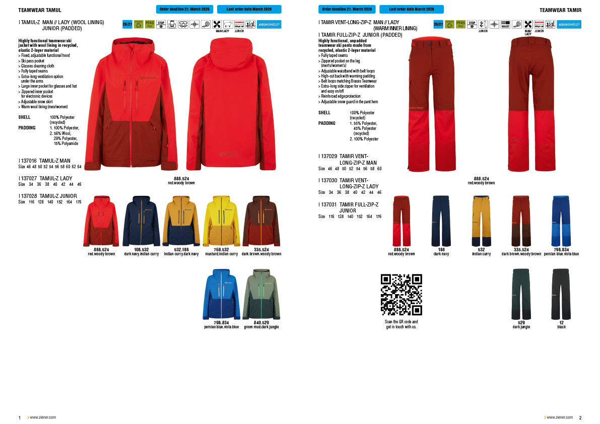 ZIENER TW W2627 Farbuebersicht Kollektion Tamul Tamir A4 EN
