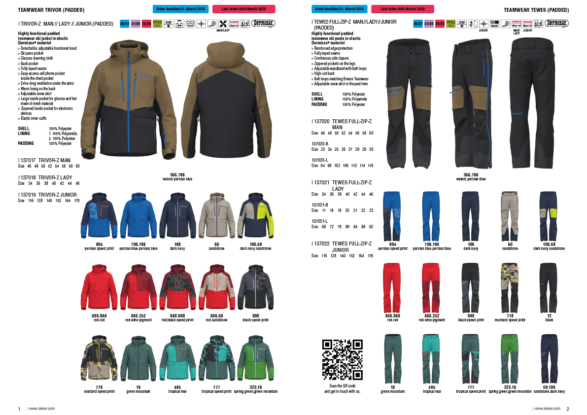 ZIENER TW W2627 Farbuebersicht Kollektion Trivor Tewes A4 EN